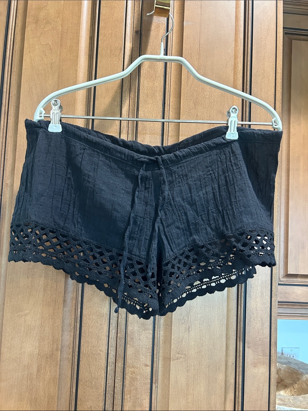 BECCA Black Crochet-Hem Swim Coverup Shorts